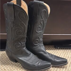 ML Leddy Vaquero Black Leather Cowboy Boots